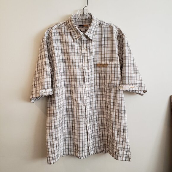 Y2K VINTAGE Southpole Mens Button Up Tan Plaid Short Sleeve Shirt Medium Preownd - Picture 1 of 9